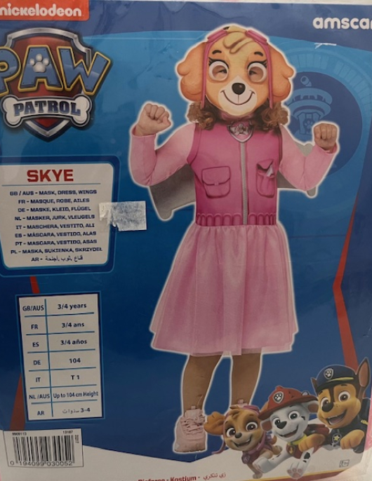 Disfarce Paw Patrol 3-4 Anos