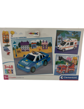 Puzzle veículos emergência 3x48 peças +5 anos