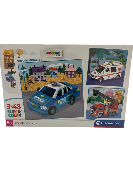 Puzzle veículos emergência 3x48 peças +5 anos