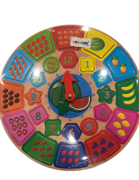 Puzzle madeira relógio e frutas